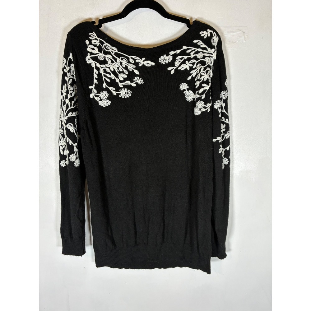 Rain + Rose Angora Blend Black Floral Embroidered Sweater Women's L